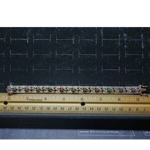 Vermeil Gold Over Sterling Silver Sapphire Ruby Emerald Tennis Bracelet Marked